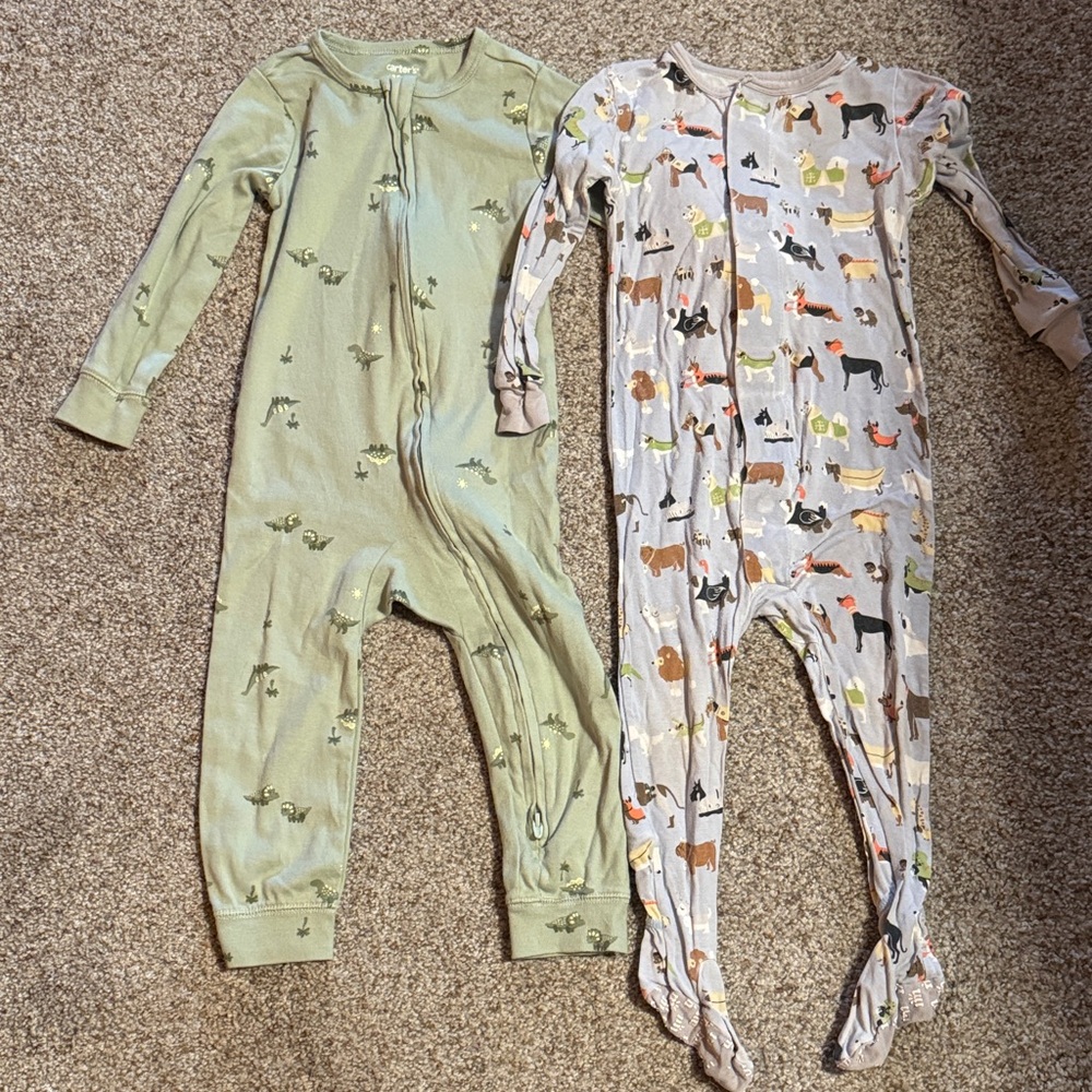 Carter's Green and Cream Animal Print Footies